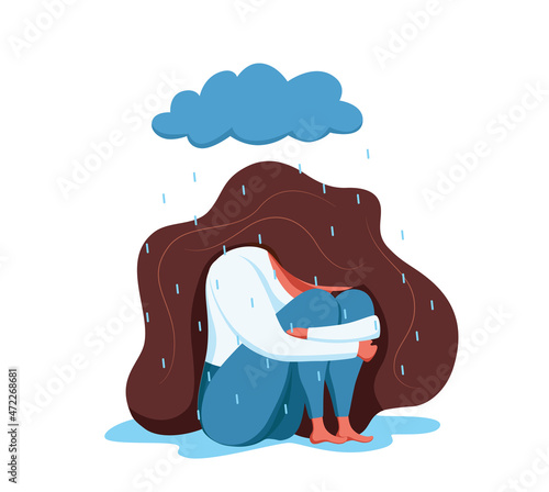 Depressed sad lonely woman in anxiety, sorrow vector