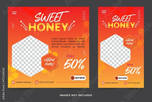 social media template honey  feed and story with elegant and fresh style for marketing and advertising