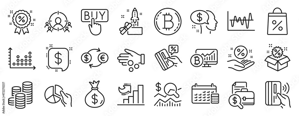 Set of Finance icons, such as Stock analysis, Loan percent, Sale icons. Shopping bag, Currency exchange, Discount signs. Coins, Contactless payment, Accounting report. Bitcoin, Innovation. Vector Set of Finance icons, such as Stock analysis, Loan percent, Sale icons. Shopping bag, Currency exchange, Discount signs. Coins, Contactless payment, Accounting report. Bitcoin, Innovation. Vector