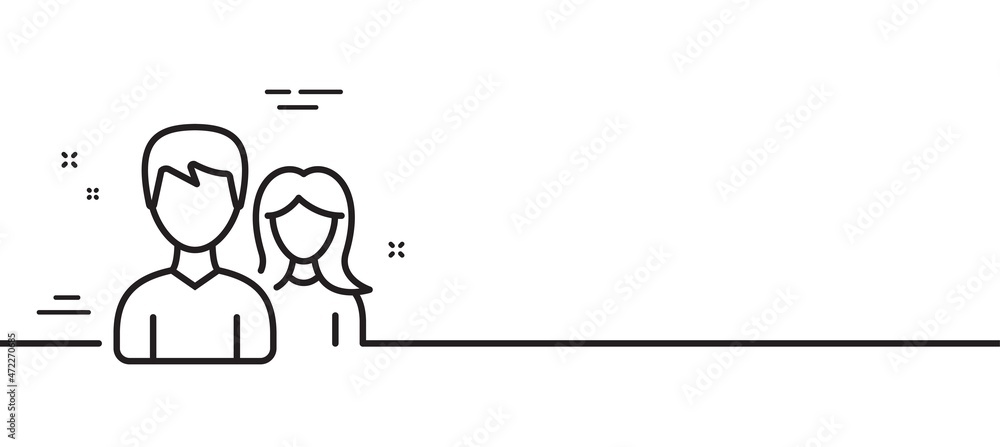 Couple line icon. Users Group or Teamwork sign. Male and Female Person silhouette symbol. Minimal line illustration background. Couple line icon pattern banner. White web template concept. Vector Couple line icon. Users Group or Teamwork sign. Male and Female Person silhouette symbol. Minimal line illustration background. Couple line icon pattern banner. White web template concept. Vector