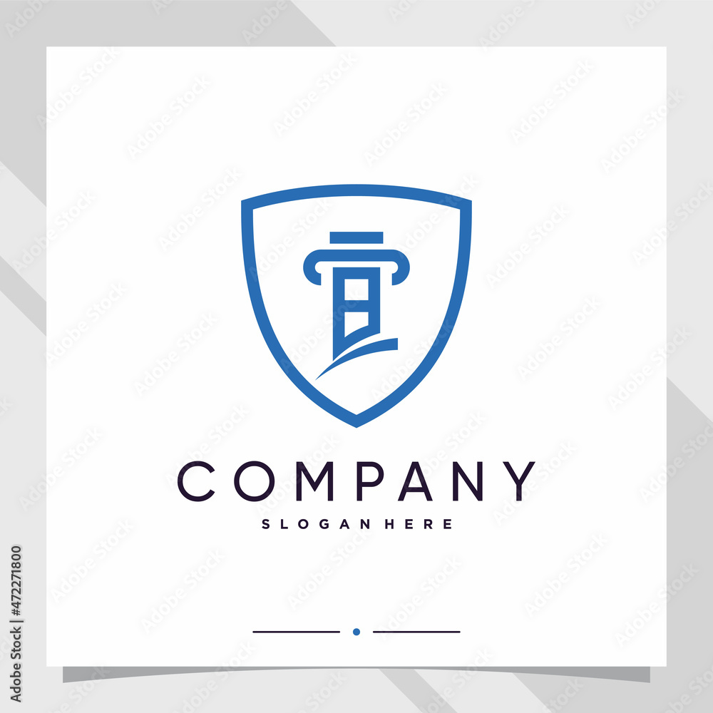 Shield and law logo design initial letter b with line art style Shield and law logo design initial letter b with line art style