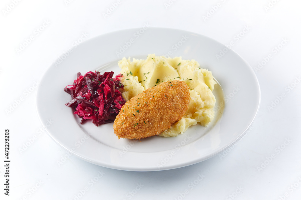 cutlet with mashed potato and salad cutlet with mashed potato and salad