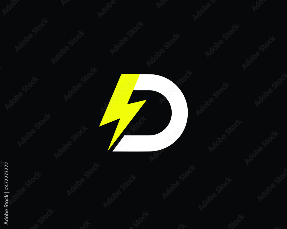Creative Minimalist D Logo with Lightning Bolt D with Light Bolt Logo Creative Minimalist D Logo with Lightning Bolt D with Light Bolt Logo