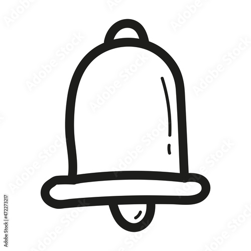 Hand drawn bell notification icon in doodle style isolated