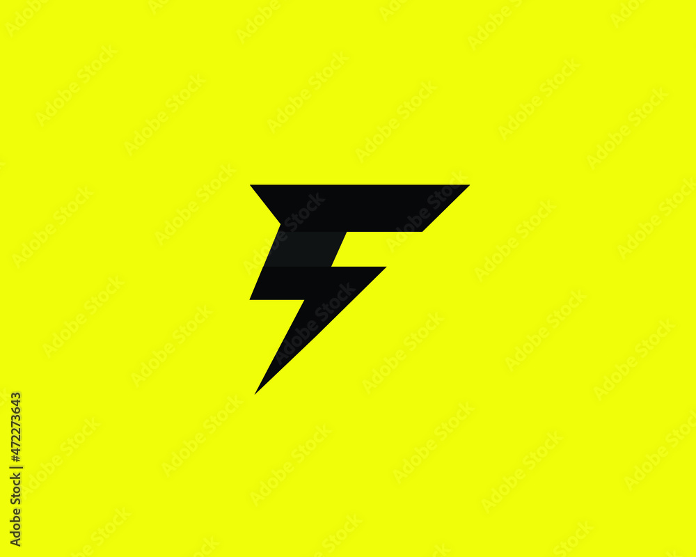 Minimal Letter F with Lightning Bolt Icon | F Lightning Bolt Logo Minimal Letter F with Lightning Bolt Icon | F Lightning Bolt Logo