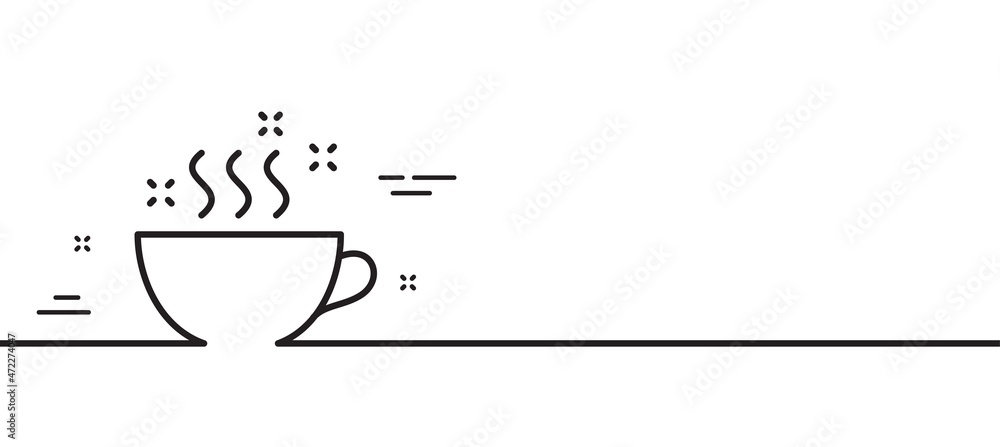Coffee cup line icon. Hot cappuccino sign. Tea drink mug symbol. Minimal line illustration background. Coffee cup line icon pattern banner. White web template concept. Vector Coffee cup line icon. Hot cappuccino sign. Tea drink mug symbol. Minimal line illustration background. Coffee cup line icon pattern banner. White web template concept. Vector