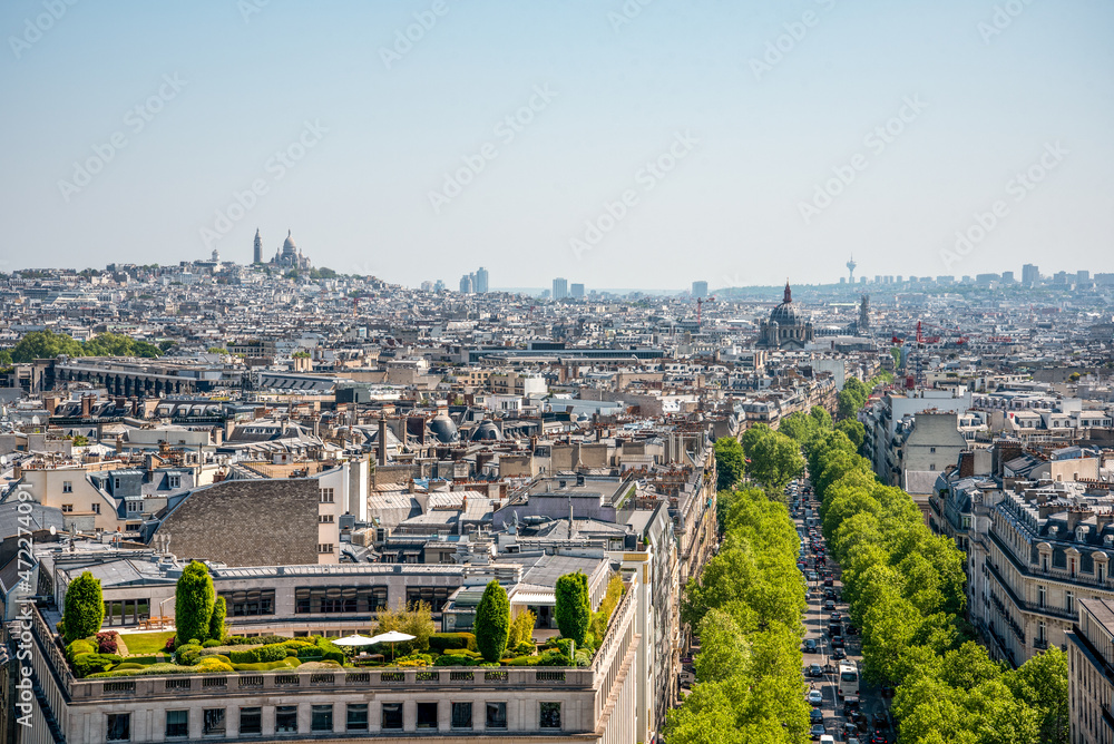 Panoramic View from Arc de Triomphe Notheast to Sacre Coeur Church, Paris