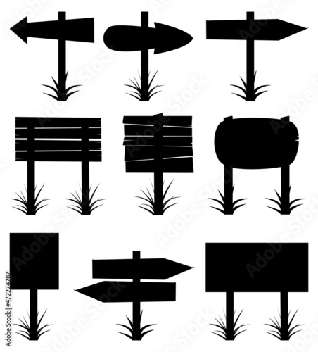 vector black and white collection of wooden signs