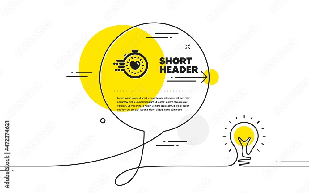 Fototapeta premium Timer icon. Continuous line idea chat bubble banner. Time management sign. Stopwatch with heart symbol. Timer icon in chat message. Talk comment light bulb background. Vector