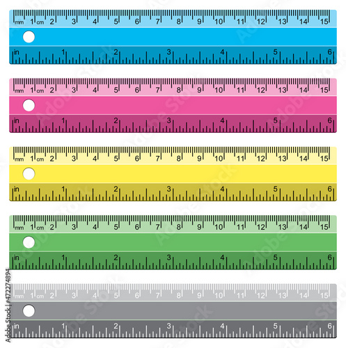 vector set of plastic school rulers in millimeters, centimetres and inches