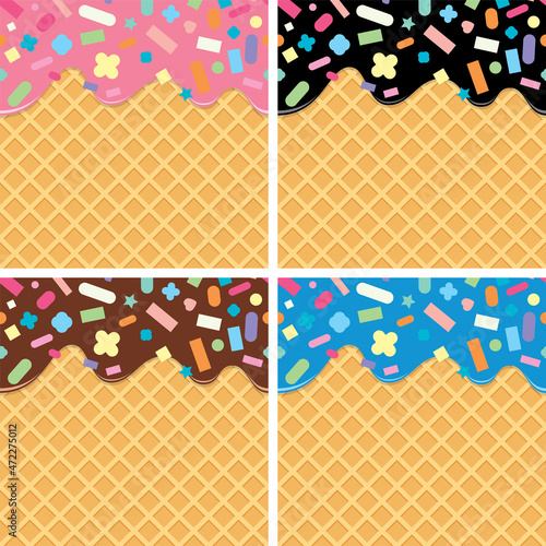 vector seamless background of wafer and cream with sprinkles