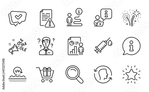 Wallpaper Mural Business icons set. Included icon as Medical syringe, Support consultant, Shopping cart signs. Business report, Approved, Ole chant symbols. Face id, Fireworks, Search. Instruction manual. Vector Torontodigital.ca