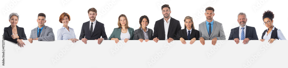 Business team with big banner Business team with big banner