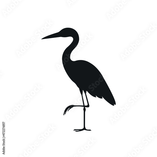 silhouette of a crane or a gray heron isolated on white background