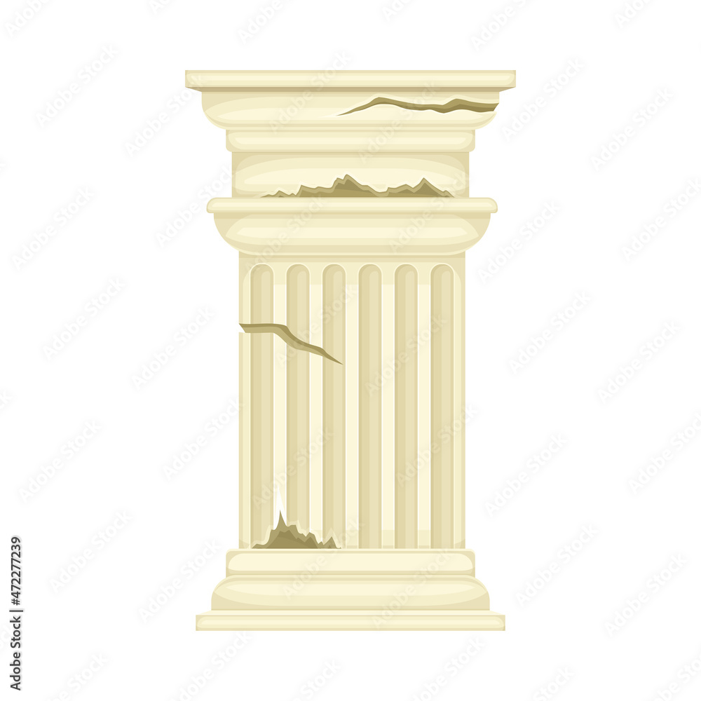 Ancient marble pillar, stone column ruin, old temple architectural element vector illustration Ancient marble pillar, stone column ruin, old temple architectural element vector illustration