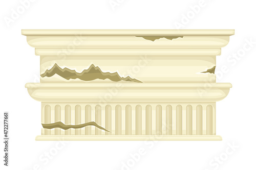 Ruined antique column, ancient building architectural element vector illustration