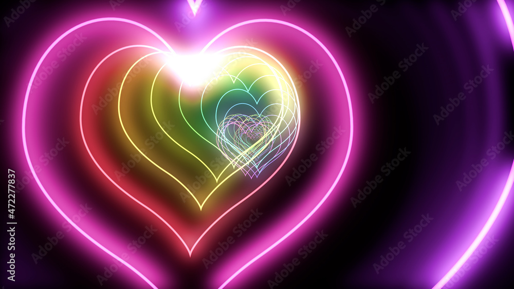 Heart Tube Neon lines rainbow colored 3D illustration background