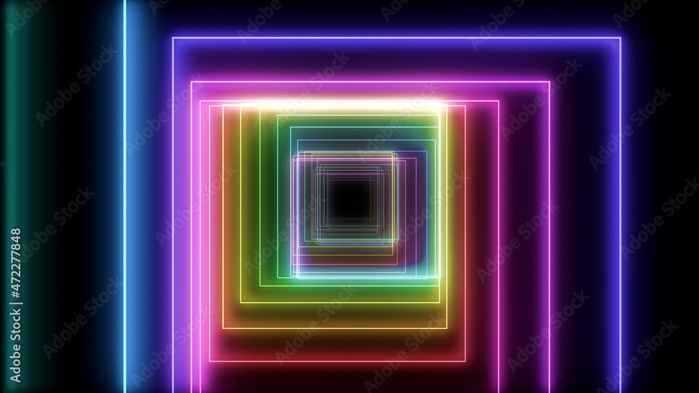 Fototapeta premium Tube Neon lines rainbow colored 3D illustration background