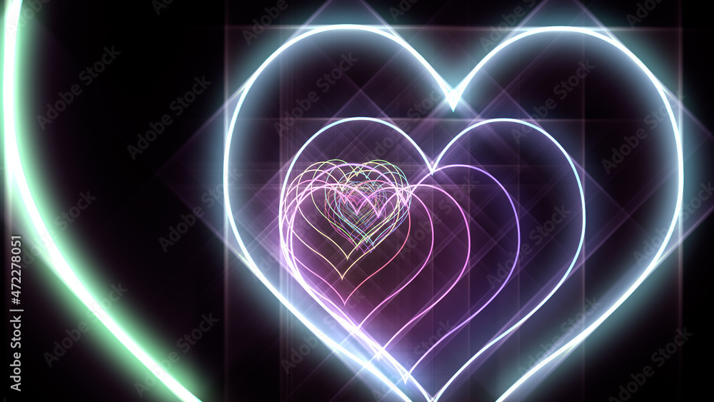 Heart Tube Neon lines rainbow colored 3D illustration background
