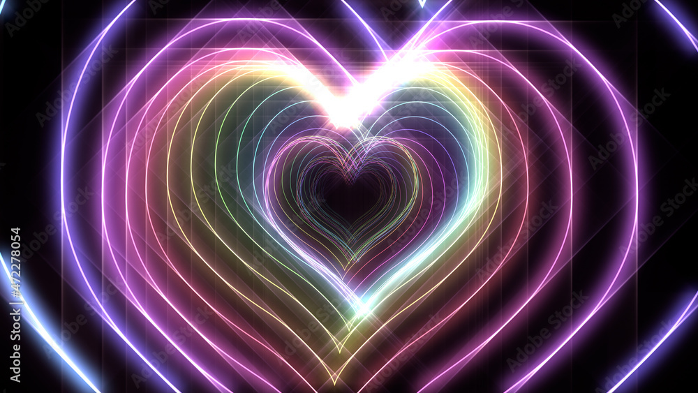 Heart Tube Neon lines rainbow colored 3D illustration background Heart Tube Neon lines rainbow colored 3D illustration background