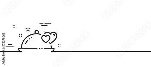 Romantic dinner line icon. Valentines day restaurant food sign. Couple relationships symbol. Minimal line illustration background. Romantic dinner line icon pattern banner. Vector