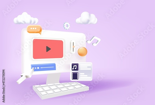 Video content creation. 3D vector illustration. Online advertising.
