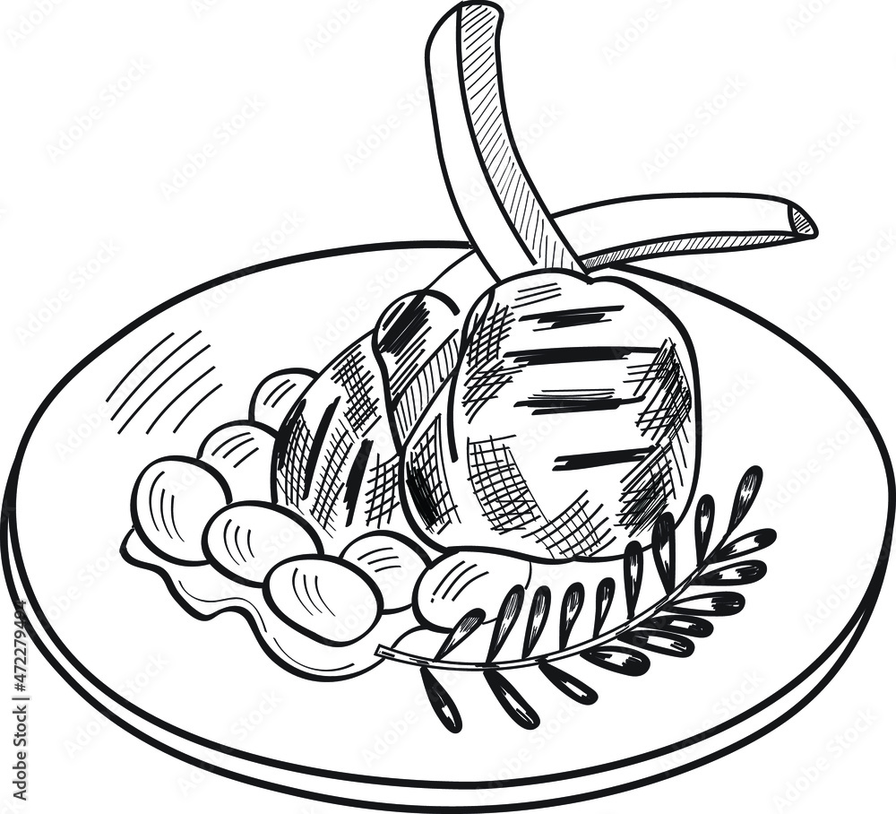 Beef, meat, food, tasty vector illustration on bright background. Concept for logo, menu, cafe, restaurant Beef, meat, food, tasty vector illustration on bright background. Concept for logo, menu, cafe, restaurant
