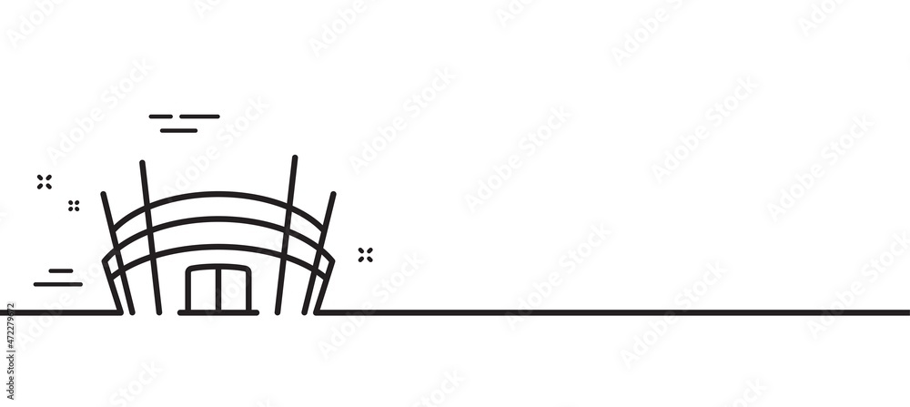 Arena stadium line icon. Competition building sign. Sport complex symbol. Minimal line illustration background. Arena stadium line icon pattern banner. White web template concept. Vector Arena stadium line icon. Competition building sign. Sport complex symbol. Minimal line illustration background. Arena stadium line icon pattern banner. White web template concept. Vector