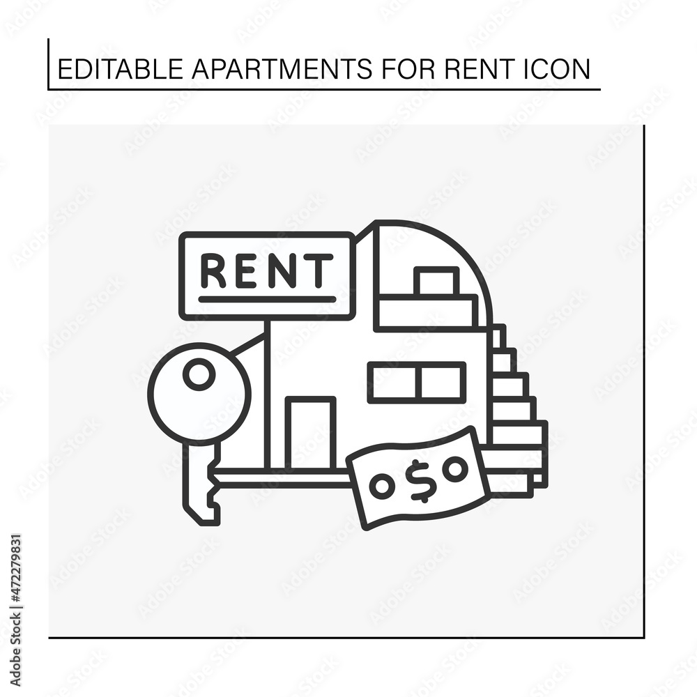 Lease line icon. Modern residence for rent. Fixed amount of money, regularly paid for house. Apartment for rent concept. Isolated vector illustration. Editable stroke Lease line icon. Modern residence for rent. Fixed amount of money, regularly paid for house. Apartment for rent concept. Isolated vector illustration. Editable stroke