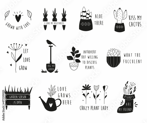 Set of gardening compositions with different phrases.