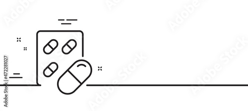 Capsule pill line icon. Medical drugs sign. Pharmacy medication symbol. Minimal line illustration background. Capsule pill line icon pattern banner. White web template concept. Vector