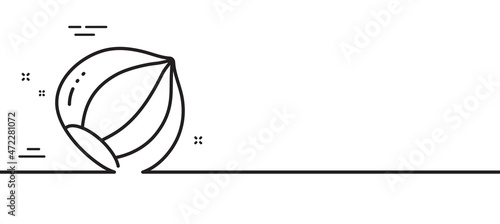 Hazelnut line icon. Tasty nut sign. Vegan food symbol. Minimal line illustration background. Hazelnut line icon pattern banner. White web template concept. Vector