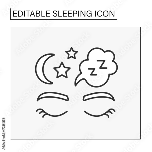 Eyes line icon. Closed eyes. Nighttime. Dreaming. Sleeping concept. Isolated vector illustration. Editable stroke