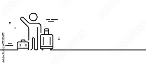 Baggage reclaim line icon. Airport transfer sign. Flight bags symbol. Minimal line illustration background. Airport transfer line icon pattern banner. White web template concept. Vector