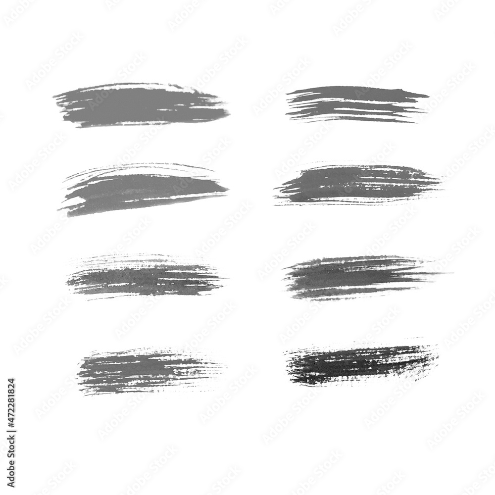 Collection of grey watercolor brushstrokes isolated on white background. Abstract watercolor stains, ink, black Collection of grey watercolor brushstrokes isolated on white background. Abstract watercolor stains, ink, black