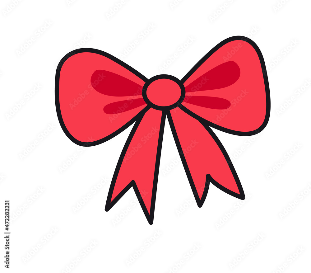 Red bow symbol. Holiday decoration, design element. Vector colored isolated illustration for pin, sticker, patch, badge, greeting card. Red bow symbol. Holiday decoration, design element. Vector colored isolated illustration for pin, sticker, patch, badge, greeting card.