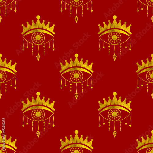 Esoteric golden eyes. Abstract seamless pattern.