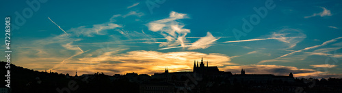 Silhouette of Prague at sunset
