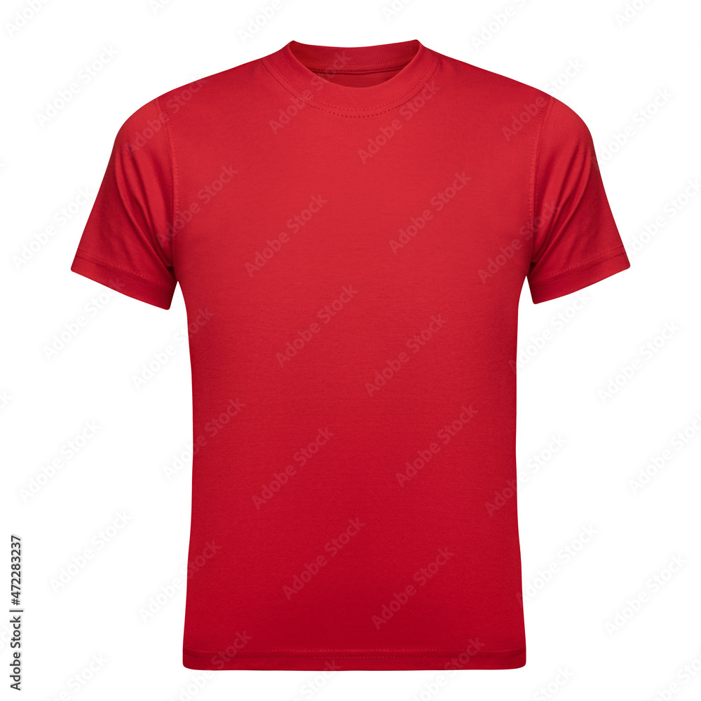 Red T-shirt mockup men as design template. Tee Shirt blank isolated on white. Front view Red T-shirt mockup men as design template. Tee Shirt blank isolated on white. Front view