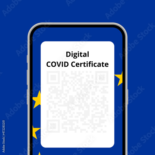 Digital COVID certificate application in phone conceptual illustration