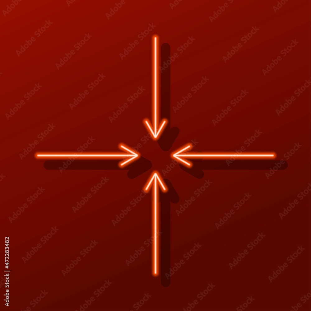 Arrows to the center neon sign, modern glowing banner design, colorful modern design trends. Vector illustration. Arrows to the center neon sign, modern glowing banner design, colorful modern design trends. Vector illustration.