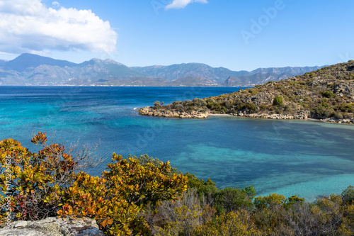 Turquoise bay on the island of Corsica in the Mediterranean Sea, France
