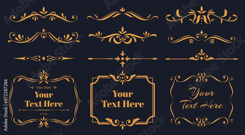 Set of gold frames. decorative ornament. Registration of cards, invitations. Vector illustration