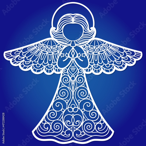 Template for laser cutting from any material. Christmas angel For the design of Christmas cards, invitations, decor elements, Christmas tree decorations. Vector