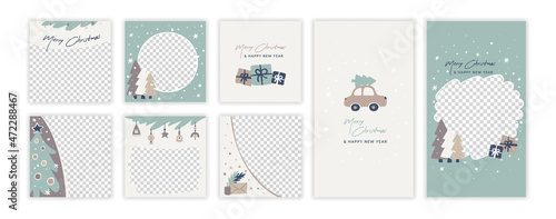 Christmas and New Year post and stories template set for social media. Backgrounds for blog, online shop