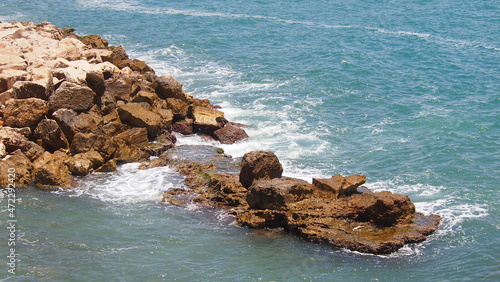 Scenic colorful sea coast. Good for wallpaper or background image Radiant sea beach Panoramic photo . Sea rocks beach. Wave