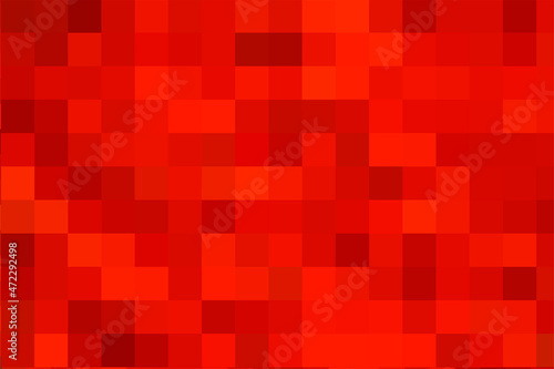 Red geometric texture from squares. Vector background of square red pixels. A backing of red mosaic squares, space for your design or text. Vector illustration