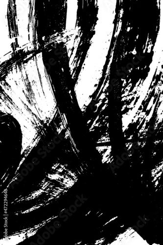 Abstract black and white vector background. Dry brush strokes template