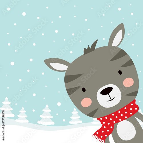 winter greeting card with zebra, cartoon animals