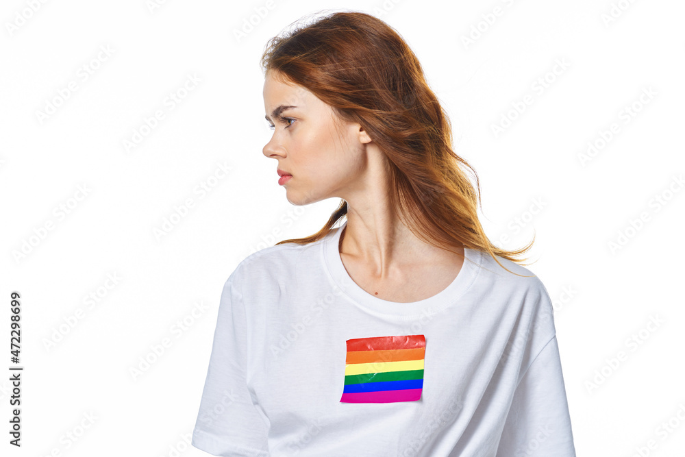 woman with lgbt flag transgender community light background woman with lgbt flag transgender community light background